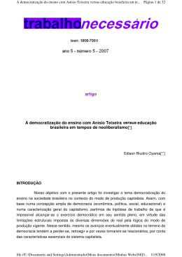 A democratiza&ccedil;&atilde;o do ensino com An&iacute;sio Teixeira versus educa&ccedil;&atilde;o