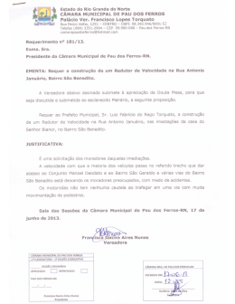 181/2013 - Requer a constru&ccedil;&atilde;o de um redutor de velocidade na