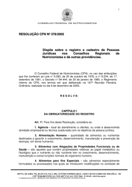 RESOLU&Ccedil;&Atilde;O CFN n&ordm; 378/2005 - Conselho Federal de Nutricionistas