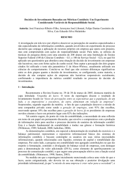 Decis&otilde;es de Investimento Baseadas em M&eacute;tricas Cont&aacute;beis