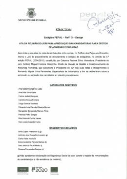 Aprecia&ccedil;&atilde;o das Candidaturas para efeitos de admiss&atilde;o e exclus&atilde;o