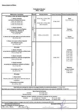 Universidade do Minho Calendário Escolar