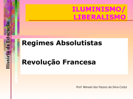 ILUMINISMO/ LIBERALISMO Regimes Absolutistas Revolução