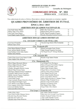 Quadro Provisório Árbitros Futsal 2014/15