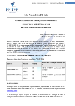 Edital - Processo Seletivo 2015 &ndash; Ver&atilde;o FACULDADE DE