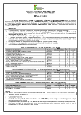 EDITAL N&ordm; 10/2015 - Transfer&ecirc;ncia Facultativa dos Cursos de