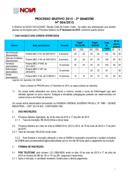 PROCESSO SELETIVO 2015 - 2º SEMESTRE Nº 004/2015
