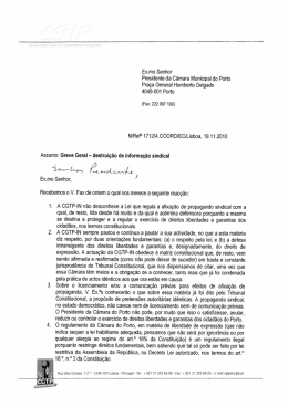Ex.mo Senhor Presidente da Cãmara Municipal do Porto