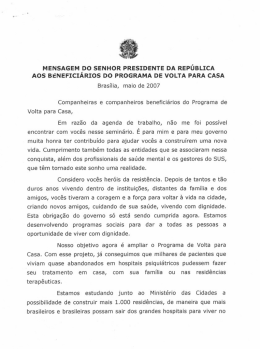 MENSAGEM DO SENHOR PRESIDENTE DA REPÚBLICA AOS