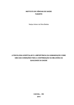 a psicologia hospitalar e a import&acirc;ncia da humaniza&ccedil;&atilde;o