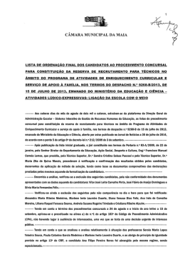 CÂMARA MUNICIPAL DA MAIA LISTA DE ORDENAcÃO FINAL