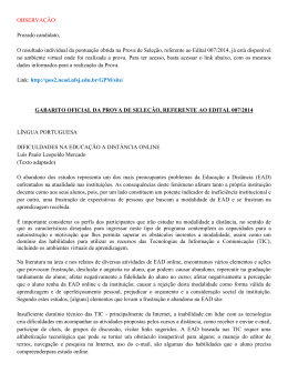 Gabarito da Prova de Sele&ccedil;&atilde;o - Nead