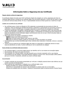 Informações Sobre a Segurança de seu Certificado