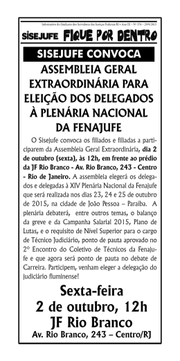 Sexta-feira 2 de outubro, 12h JF Rio Branco