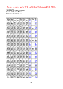 Revis&atilde;o do exame: quarta, 11/12, das 13h30 &agrave;s 14h30 na sala 242