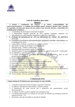 Lista de trabalhos aprovados Banners Comunicação Oral