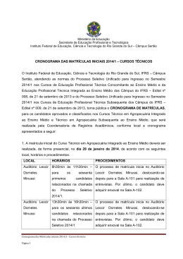 Cronograma de matr&iacute;culas para os aprovados no curso