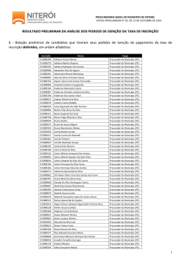Resultado preliminar da an&aacute;lise dos pedidos de isen&ccedil;&atilde;o da taxa de