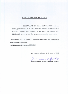 DECLARAÇÃO DE BENS JOSE VALDIR DA SILVA GONCALVES