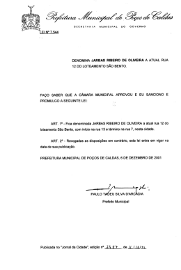 ei n° 7.544 denomina jarbas ribeiro de oliveira a atual rua 12 do