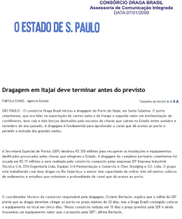 Dragagem Itajaí - O Estado de S. Paulo Janeiro