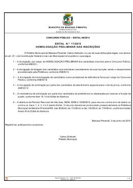 HOMOLOGA&Ccedil;&Atilde;O PRELIMINAR DAS INSCRI&Ccedil;&Otilde;ES