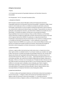 d) Regimes Internacionais Projetos 1) A Proteção Internacional da