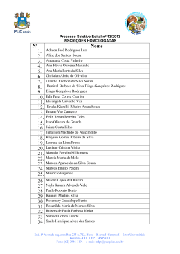 INSCRI&Ccedil;&Otilde;ES HOMOLOGADAS - Processo Seletivo Edital n&ordm; 13/2013