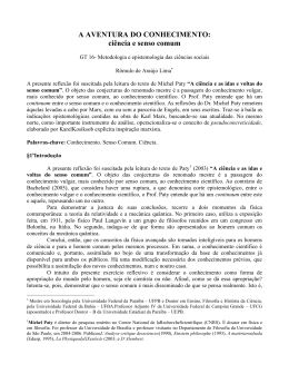 A AVENTURA DO CONHECIMENTO: ci&ecirc;ncia e senso comum