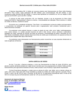 Banrisul anuncia R$ 1,5 bilhão para o Plano Safra 2013/2014 O