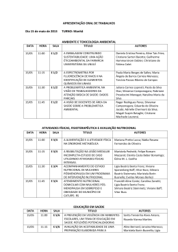 APRESENTA&Ccedil;&Atilde;O ORAL DE TRABALHOS Dia 15 de maio