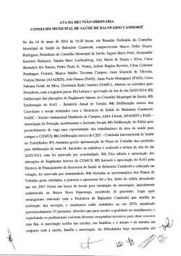 ATA DA REUNI&Atilde;O oRDIN&Aacute;RIA coNsELHo MUNICIPAL DE sA&Uacute;DE
