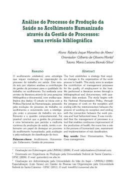 An&aacute;lise do Processo de Produ&ccedil;&atilde;o da Sa&uacute;de no Acolhimento