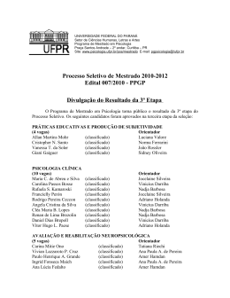 Processo Seletivo de Mestrado 2010-2012 Edital 007