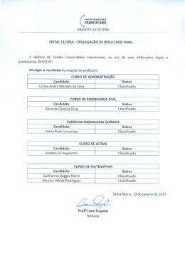 Edital 11/2014 – Reitoria - Resultado de Seleção Docente