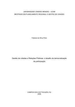 Fabiana da Silva Pinto - Mestrado em Planejamento Regional e