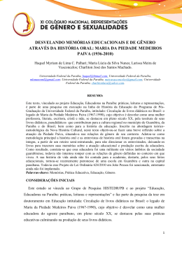 desvelando mem&oacute;rias educacionais e de g&ecirc;nero atrav&eacute;s da hist&oacute;ria