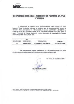 convoca&ccedil;&atilde;o sesc-dr/ac - referente ao processo seletivo n&deg; 002/2014