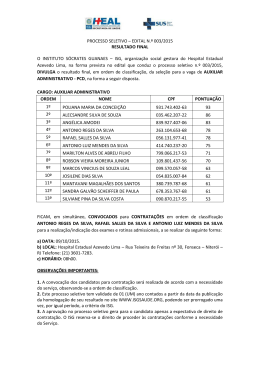 PROCESSO SELETIVO – EDITAL N.º 003/2015 RESULTADO