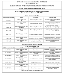 GRADE DE APRESENTA&Ccedil;&Atilde;O DOS BOLSISTAS PIBIC/IC