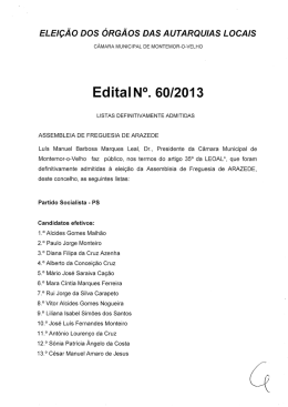 Edital N&deg;. 60/2013 - C&acirc;mara Municipal de Montemor-o