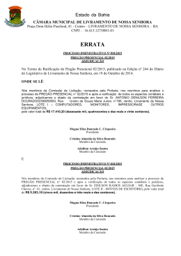 Errata Processo Administrativo N° 018/2015 Pregão Presencial 02