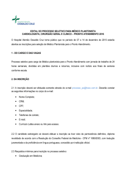 EDITAL DO PROCESSO SELETIVO PARA M&Eacute;DICO PLANTONISTA