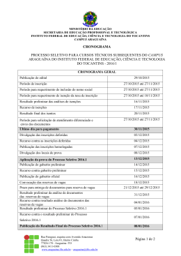 P&aacute;gina 1 de 2 CRONOGRAMA PROCESSO SELETIVO PARA