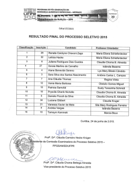 Lista dos aprovados do Processo Seletivo 2015