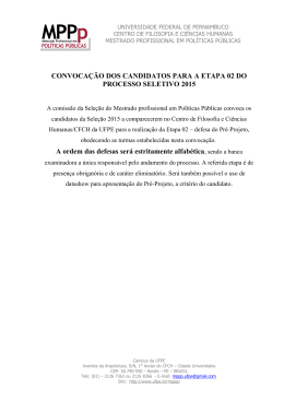 Convocação dos candidatos para Etapa 2 do Processo Seletivo 2015