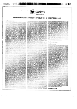 transfer&eacute;ncias e subs&iacute;dios atribu&iacute;dos - 2&rdquo; semestre de 2009