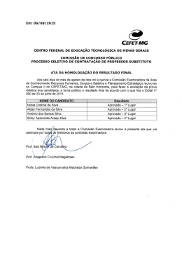 07/08/2015 Assunto: Ata de Homologa&ccedil;&atilde;o de - DCSA - Cefet-MG