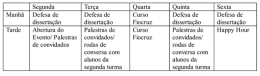 Segunda Terça Quarta Quinta Sexta