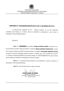 Portaria 128 &ndash; 2015 &ndash; Comiss&atilde;o Avaliadora